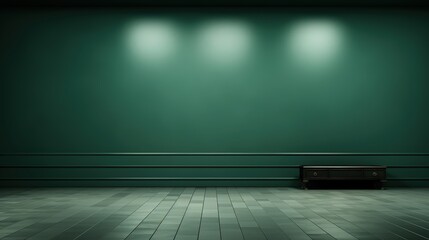 Poster - Spacious and Minimalist Empty Interior with Dark Green Walls and Subtle Lighting for Creative Design and Artistic Visualization