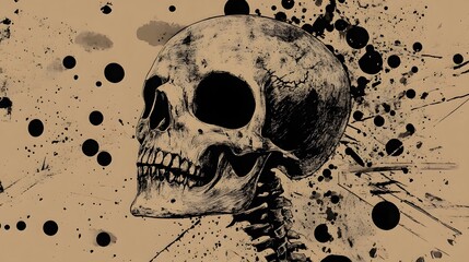 Poster - Striking Skull Artwork with Moody Grunge Splatter and Dramatic Brushstrokes