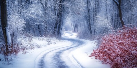 Sticker - Snowy Road Through Forest