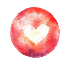 Poster - An abstract watercolor painting depicting a white heart subtly nestled within a red circular shape.