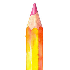 Aufkleber - A close-up watercolor painting depicts a sharply pointed colored pencil with vibrant yellow and pink hues.