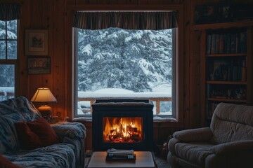 Poster - Cozy Living Room with Fireplace