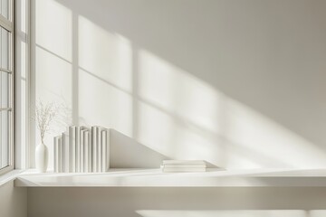 Poster - Minimalist Interior with White Shelves and Elegant Natural Light
