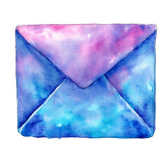 Poster - A watercolor painting depicts a stylized envelope in shades of blue and purple, suggesting a message or communication.