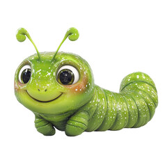 Aufkleber - A digitally rendered image of a cheerful green cartoon caterpillar with large eyes and a happy expression.