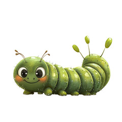 Aufkleber - A digitally illustrated cute green caterpillar with large eyes and a smiling face is shown against a black background.