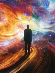 Wall Mural - Man in Front of Colorful Galaxy