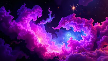 Wall Mural - Cosmic Galaxy Odyssey - Vibrant Purple Pink Nebula Wallpaper