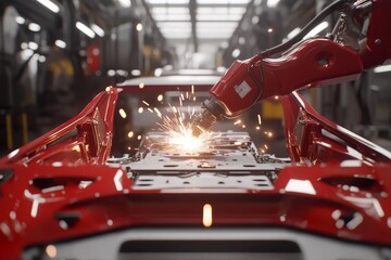 Aufkleber - Robotic Arm Welding in Automotive Manufacturing Process with Sparks
