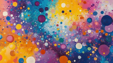 Poster - Vibrant Abstract Background with Colorful Circular Shapes and Dynamic Patterns in a Burst of Blues, Oranges, Yellows, and Purples Representing Modern Art