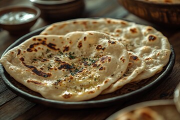 Wall Mural - Flatbreads on Wooden Table