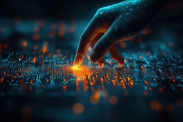 Man interacts with artificial intelligence interface on digital screen.