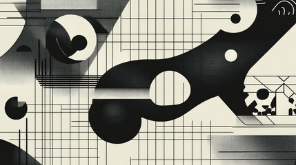 Poster - Abstract Black and White Geometric Design with Various Shapes and Lines for Modern Art and Stylish Backgrounds in Creative Projects