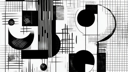 Poster - Abstract Black and White Geometric Artwork Featuring Shapes, Lines, and Textures, Ideal for Modern Design and Artistic Themes in Various Applications