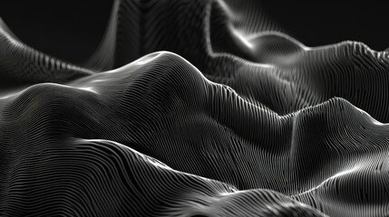 Poster - Abstract Black and White Waves with Smooth Curves and Lines Creating a Textured Surface Design for Backgrounds in Modern Art and Technology Concepts