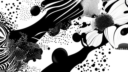 Poster - A striking abstract monochrome graphic featuring a dynamic flowing composition of organic shapes bold patterns and vibrant contrasting elements