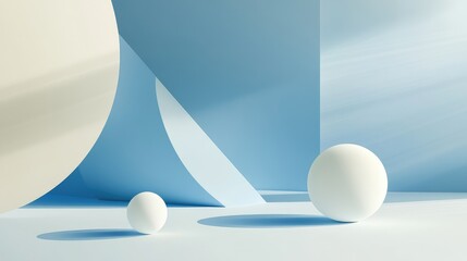 Poster - Abstract composition featuring geometric shapes in soft pastel colors with smooth surfaces and gentle shadows, creating a serene and modern visual aesthetic for design applications.