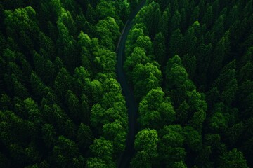 Wall Mural - Aerial View Of Winding Road Through Lush Green Forest