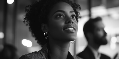 Wall Mural - Smiling Woman Black and White Photo