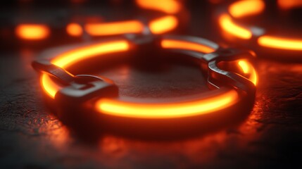 Poster - Abstract close-up of glowing orange rings on a dark textured surface
