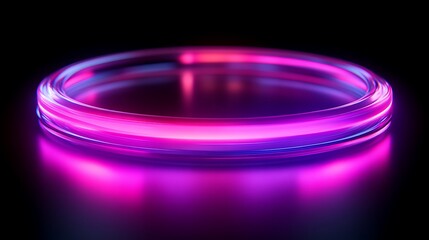 Poster - A Vibrant Ring of Light, Glowing Pink and Purple on a Dark Reflective Surface