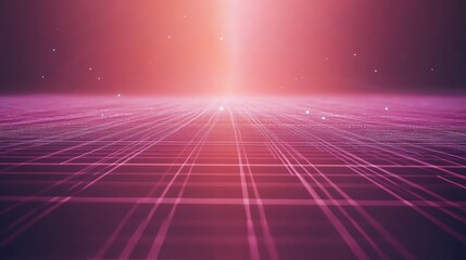 Poster - Abstract vibrant digital landscape with glowing grid lines and sparkling particles, highlighting futuristic design and technological themes for creative projects