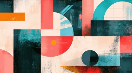 Poster - Abstract geometric composition featuring vibrant colors and shapes with a modern artistic flair, ideal for corporate, design, and creative projects showcasing innovation.