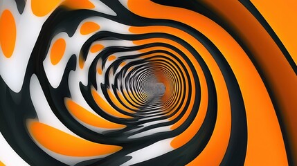 Poster - Abstract tunnel with swirling patterns in vibrant orange and black hues, creating a mesmerizing visual effect that draws the viewer into a dynamic, three-dimensional space.
