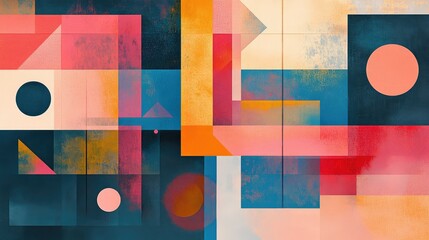 Poster - Vibrant Abstract Geometric Composition Featuring Shapes and Textures in Vivid Colors for Modern Artistic Aesthetics and Inspiration