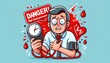 © asadykov - blood high pressure hypertension warning stress alarm heart monitor emergency symptoms stroke prevention cartoon illustration