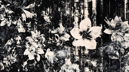 Poster - Captivating Monochrome Floral Composition with Delicate Petals and Serene Atmosphere  This striking black and white image showcases a beautiful array of flowers with intricate