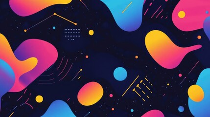 Poster - Vibrant Colorful Abstract Shapes and Geometric Elements on Dark Background Perfect for Modern Design Projects, Websites, and Digital Artworks