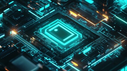 Poster - Futuristic circuit board with glowing elements and intricate details