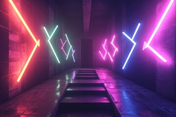 Wall Mural - Neon hallway, glowing lights, futuristic architecture, abstract background, ideal for sci-fi