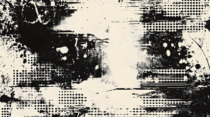 Aufkleber - Dramatic Abstract Textured Ink Blot Composition with Grunge Brush Strokes and Splatter  Expressive and moody black and white abstract background with a dynamic and energetic visual effect