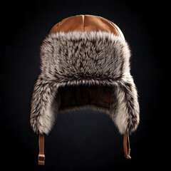 ushanka fur hat with earflaps isolated on dark background