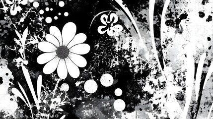 Aufkleber - Dramatic and Monochrome Floral Silhouettes Set Against a Splattered Textured Backdrop with a Moody Atmospheric Aesthetic  Unique Visually Striking Botanical Imagery with a Surreal Dreamlike