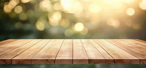 Wall Mural - light wood table with blurred white background