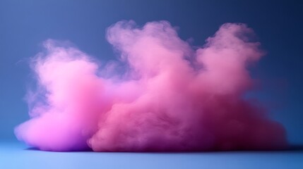 Poster - Abstract Pink Smoke Cloud on Blue Background, Soft Flowing Texture, Design Element