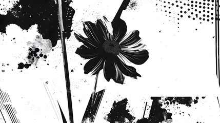 Poster - Dramatic monochrome abstract with splashing ink watercolor stains and messy textured paint strokes  Creative expressive and modern background perfect for editorial fashion and premium brand design