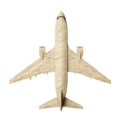 Poster - Passenger airplane in kraft paper art, sleek and modern, handcrafted layers, soft crumpled texture for depth, warm neutral hues, artistic and clean design, arranged with clear margins, isolated on