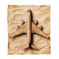 Poster - Passenger airplane in kraft paper art, sleek and modern, handcrafted layers, soft crumpled texture for depth, warm neutral hues, artistic and clean design, arranged with clear margins, isolated on