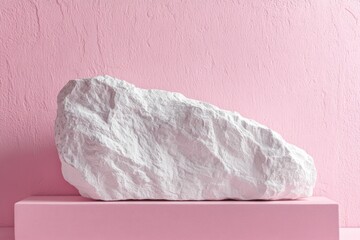 Wall Mural - minimalistic white rock podium on a pink background