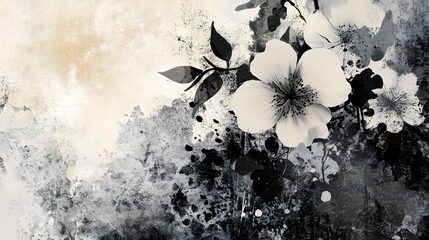 Aufkleber - Enchanting Monochrome Floral Composition with Delicate Blooms   black and white image featuring a beautiful floral arrangement with soft ethereal petals against a moody atmospheric background