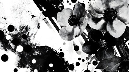 Leinwandbilder - Ethereal and Monochrome Floral Composition with Dramatic Ink Splash Patterns and Minimal Contemporary Design Elements