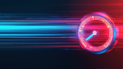 Poster - A futuristic speedometer with vibrant blue and red light trails, symbolizing high speed and dynamic motion.