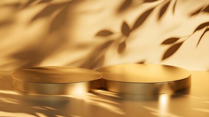 Two Gold Cylindrical Platforms with Leaf Shadows