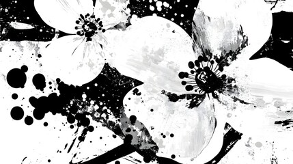 Aufkleber - Expressive abstract graphical background with splatter of black and white paint ink blots and flowing dynamic textures  Moody contemporary and digital or wallpaper design