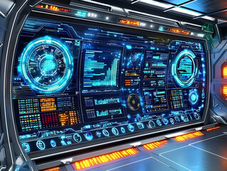 Poster - Futuristic spaceship control panel, data analysis