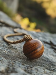 Wall Mural - Wooden Ball on Rope on Rock